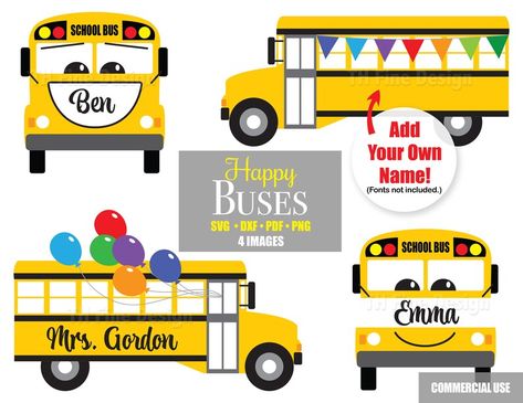 School Desk Decor, Happy Bus, School Picture Frames, Happy Names, School Buses, T Shirt Transfers, School Room, Name Labels, Clipart Design