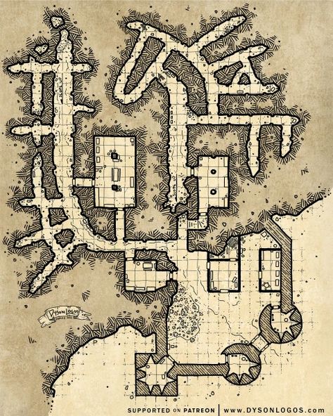 Greybreaker Fortified Mine | Dyson's Dodecahedron Fantasy City Map, Tabletop Games Miniatures, Dnd Stories, Dnd World Map, Building Map, Tabletop Rpg Maps, Adventure Map, Dungeon Maps, D D Maps