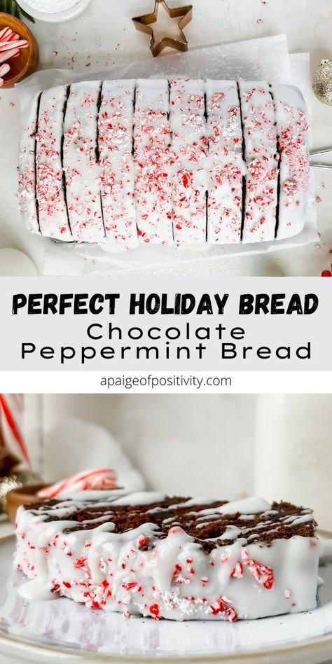 Chocolate Peppermint Loaf Bread, Best Christmas Treats Baking, Peppermint Sheet Pan Bars, Peppermint Crunch Recipes, Peppermint Bread Recipes, Christmas Loaf Bread Recipes, Christmas Baking Peppermint, Fruity Holiday Desserts, Christmas Dessert Bread Recipes