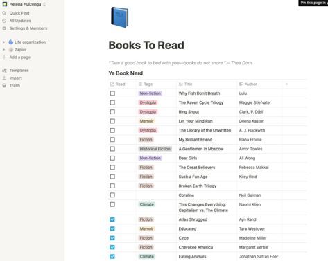 Notion List Ideas, Notion Anime List, Notion Template Reading List, Packing List Notion, Notion Shopping List, Notion Book List, Notion Movie List, Notion Book Template, Book List Template