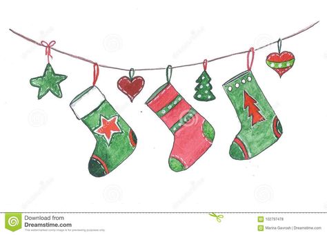 Xmas Drawing, Background Drawing, Hanging Rope, Christmas Socks, Christmas Drawing, Hobbies And Crafts, Image Illustration, Advent, Christmas Stockings