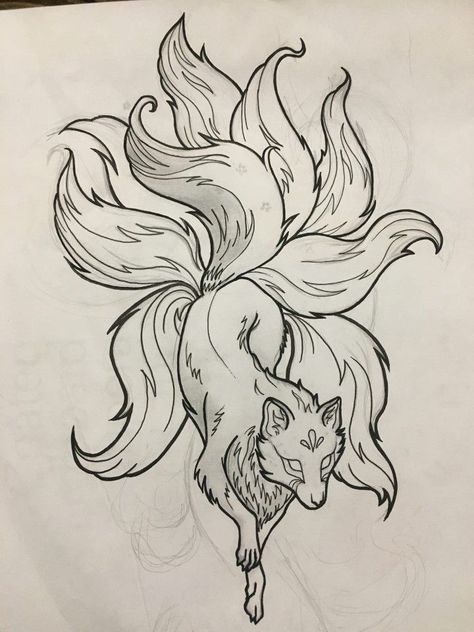 9 Tailed Fox Drawing, Zen Tattoo, Fox Sketch, Fox Tattoo Design, Creative Tattoo, Mystical Animals, Pokemon Tattoo, Fox Tattoo, Tattoo Style Drawings