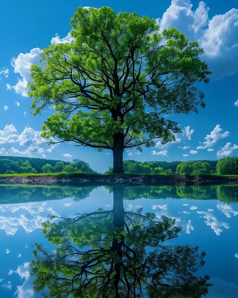 Trees by the Water: The Magic of Natural Reflections Giant Tree, Living Water, Beautiful Landscape Wallpaper, Photo Search, Tree Stand, Landscape Wallpaper, Beautiful Landscapes, Trees To Plant, Blue Sky