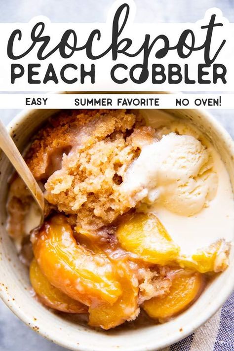 Crock Pot Peach Cobbler, Crockpot Peach Cobbler, Weight Watcher Desserts, Cobbler Easy, Crockpot Dessert Recipes, Pot Recipes Healthy, Crock Pot Desserts, Pot Recipes Easy, Peach Desserts