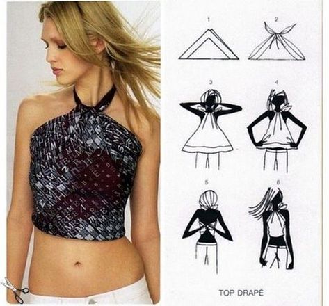 15 Tying Ways to Turn Scarf into Fashion Top Diy Fashion Tops, Diy Wrap Dress, Outfits Quiz, Convertible Clothing, Ways To Wear A Scarf, Diy Vetement, How To Wear A Scarf, Diy Scarf, Diy Fashion Clothing