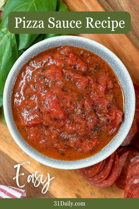 This easy Homemade Pizza Sauce Recipe is ready in minutes and uses only 6 key ingredients. I've been making it for years, and it's utterly delicious! Easy Pizza Sauce Recipe, Best Pasta Sauce Recipe, Easy Pizza Sauce, Pizza Twists, Quick Pizza, Homemade Sauce Recipes, Pizza Sauce Recipe, Easy Homemade Pizza, Pizza Sauce Homemade