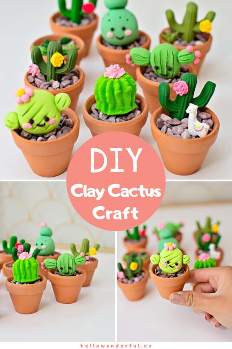 Clay Craft Ideas, Cactus Crafts, Clay Cactus, Clay Activity, Cactus Craft, Clay Crafts For Kids, Baked Clay, Kids Clay, Diy Xmas Gifts