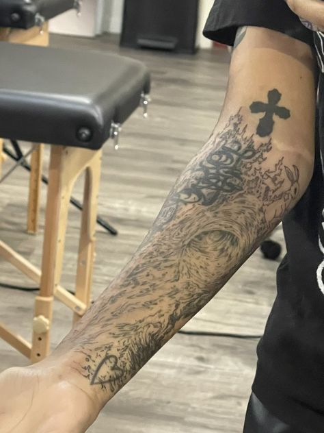 Fine Line Sleeve Men, Upper Arm Tattoos For Women Words, Bktherula Tattoos, Very Rare Tattoo, Men Tattoo Sleeve, Rare Tattoos Men Forearm, Half Sleeve Tattoo Upper Arm, Forearm Tattoo Men Sleeve, Unique Forearm Tattoos