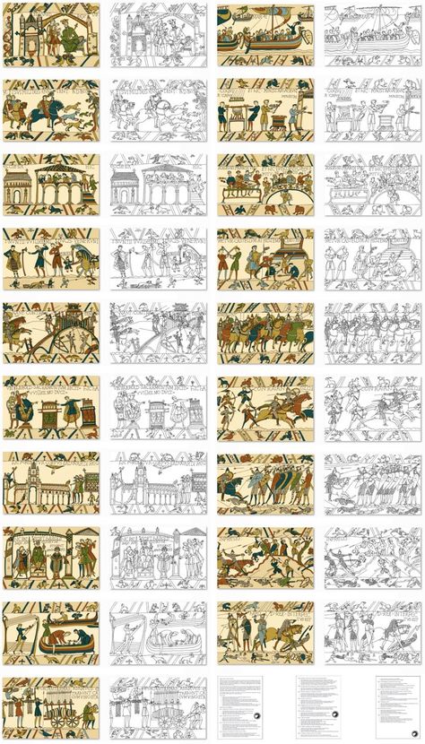 Bayeaux Tapestry, Middle Ages Art, Viking Embroidery, Medieval Embroidery, Medieval Artwork, Tapestry Pattern, Bayeux Tapestry, Activity Sheets For Kids, Medieval Tapestry