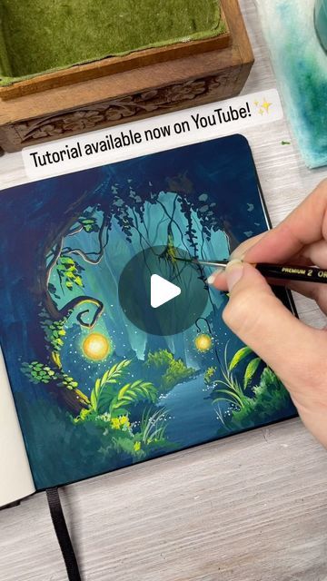 Ruth Wilshaw on Instagram: "Fancy a painting project for the weekend? I’ve just added the tutorial for this pretty scene to my YT channel ✨🦉 . . #gouache #getgouachey #moderngouache #gouachelandscape #landscapepainting #gouachepainting" Ruth Wilshaw, Gouache Painting Tutorial, Pretty Scene, Nature Inspired Painting, Notebook Therapy, Phthalo Green, Gouache Tutorial, Forest Aesthetic, Watercolor Books