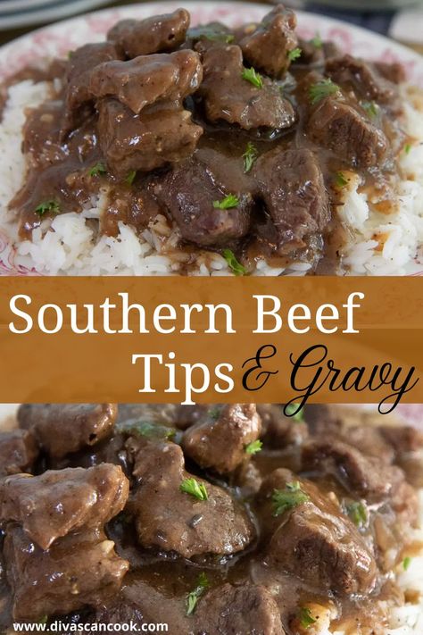 Beef Tip, Beef Tips Gravy, Beef Tips And Rice, Rice And Gravy, Beef Tip Recipes, Steak And Rice, Beef Tips And Gravy, Divas Can Cook, Steak Tips