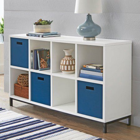 Better Homes and Gardens 8-Cube Storage Organizer with Metal Base, Multiple Finishes - Walmart.com Stacked Cubby Storage, Cube Storage Bookshelf, 8 Cube Organizer Decor, Family Room Toy Storage, Kids Playroom Storage, 8 Cube Organizer, Bookcase Wood, Bookcase Organization, Storage Cube