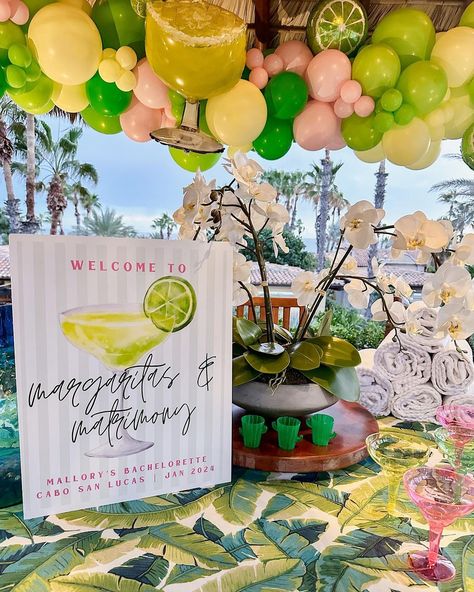 MARGARITAS AND MATRIMONY BACHELORETTE THEME 50th Birthday Margarita Theme, Bachelorette Party Themes Pearls, Margarita Theme Birthday Party Ideas, Margs And Matrimony Balloon Garland, 21st Fiesta Theme Party, Bachelorette Party Ideas Margaritas, Bachelorette Party Themes Margarita, Margarita Hens Party, Margarita Bridal Shower Theme