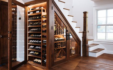 Wine Cellar Closet, Bar Under Stairs, Under Stairs Wine Cellar, Wine Room Design, Custom Wine Room, Wine Cellar Basement, Wine Closet, Home Wine Cellars, Custom Wine Cellars