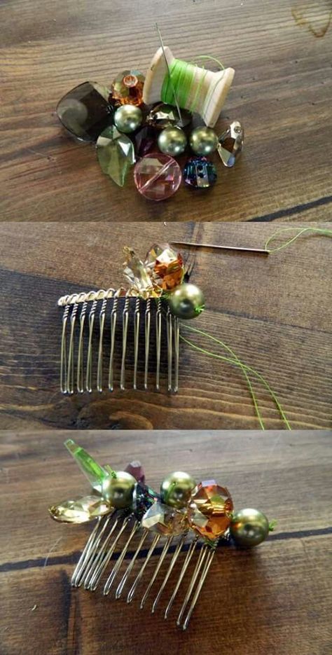 Hair Pins Diy, Beaded Hair Combs, Hair Accessories Tutorial, Crea Fimo, Beaded Hair Clips, Bead Hair Accessories, Rings Ideas, Hair Adornments, Hair Combs