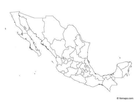 Outline Map of Mexico with States Map Of Mexico, Mexico Country, Mexico Map, State Outline, Map Vector, School Work, Geography, Vector Free, Map