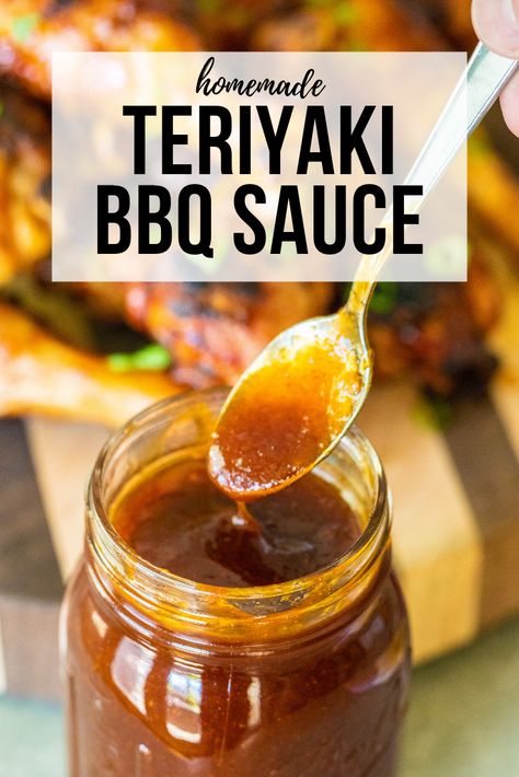 This recipe for Teriyaki BBQ Sauce is the perfect, kid-friendly BBQ sauce to have on hand for family get-togethers and weekday dinners. Best slathered on chicken and completely amazing with kabobs, it'll likely become your go-to BBQ sauce when you want something tangy, sweet, and all-around perfect. #bbq #sauce #teriyaki Nutmeg Sauce, Easy Teriyaki Sauce Recipe, Make Teriyaki Sauce, Homemade Bbq Sauce Recipe, Teriyaki Sauce Recipe, Barbecue Sauce Recipes, Supper Ideas, Marinade Sauce, Homemade Teriyaki Sauce