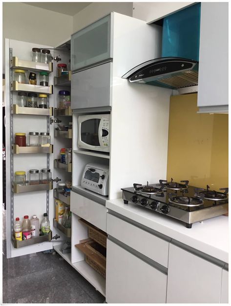 Microwave Unit In Kitchen, Kitchen Tall Cabinet Ideas, Pantry Unit Kitchen, Tall Units In Kitchen, Microwave Counter, Indian Kitchen Design Ideas, Kitchen Tall Units, Crockery Units, Kitchen Unit Designs