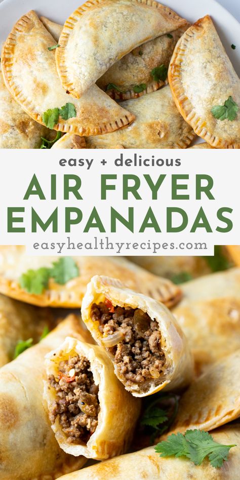 Easy Recipes Air Fryer, Air Fryer Empanadas, Easy Empanadas Recipe, Mini Empanadas, Empanada Dough, Seasoned Ground Beef, Air Fryer Oven Recipes, Cheap Healthy, Empanadas Recipe