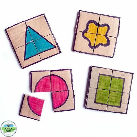 Toddler Activities Daycare, Toddler Fine Motor Activities, Preschool Puzzles, Shape Puzzle, Shape Activities Preschool, Cardboard Puzzle, Easy Toddler Activities, Montessori Toddler Activities, Preschool Activities Toddler