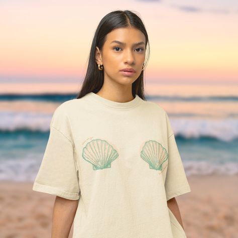 Seashell Bra Tshirt Mermaidcore Beachy Oversized Shells Shirt Ocean Style Coastal Aesthetic Beach Vibes Summer Vacation Tee Clams Shirt by TheGroovyNook on Etsy Seashell Bra, Ocean Style, Coastal Aesthetic, Ocean Fashion, Aesthetic Beach, Beach Vibes, Beach Covers, Beach Aesthetic, T Shirt Bra