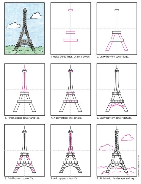 How to Draw the Eiffel Tower - Art Projects for Kids Eiffel Tower Drawing, Eiffel Tower Painting, Eiffel Tower Art, Urban Sketchers, The Eiffel Tower, Elementary Art, Step By Step Drawing, Kids Art Projects, Art Drawings Sketches