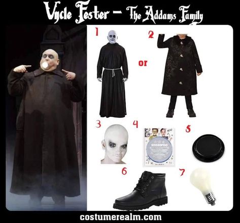 Dress Like Uncle Fester From The Addams Family, DIY Uncle Fester Costume, Cosplay, Halloween Costume, Fancy Dress, Outfis Guide Uncle Fester Costume Diy, Fester Addams Costume, Fester Costume, Uncle Fester Costume, Addams Family Uncle Fester, Addams Family Costume, Adams Family Costume, Fester Addams, Addams Family Musical