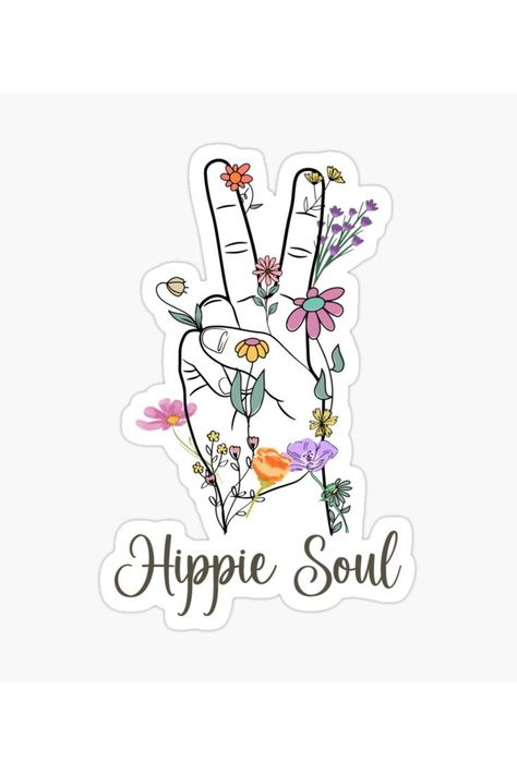 Retro Hand Flowers Hippie Soul Sticker Hippy Stickers, Stickers Hippie, Peace Sticker, Peace Fingers, Mother Days, Peace Hand, Soul Tattoo, Finger Hands, Hippie Designs