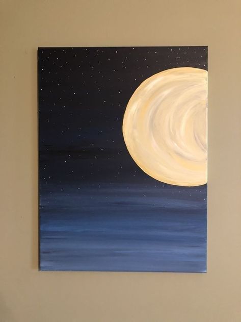 Night Sky Painting, Small Canvas Paintings, Simple Canvas Paintings, Cute Canvas Paintings, Easy Canvas Art, Easy Canvas Painting, Moon Painting, Canvas Painting Designs, Canvas Painting Diy