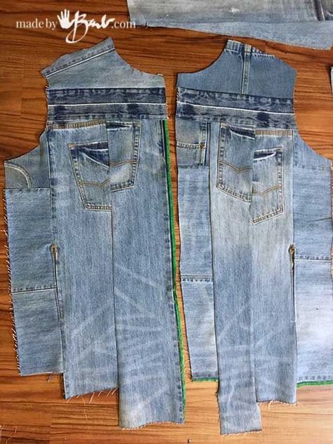 Upcycle Denim Jeans, Återvinna Jeans, Pola Jaket, Repurposed Jeans, Upcycle Denim, Jeans Recycling, Projek Menjahit, Upcycled Denim Jacket, Repurposed Denim