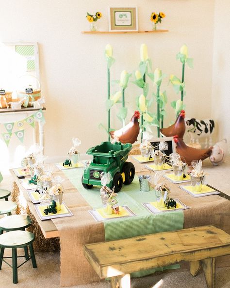 Tractor Birthday Party Table Decorations, 3rd Tractor Birthday Party, Tractor Birthday Decorations, Oh Deere Tractor Party, Tractor Farm Birthday Party, 1st Birthday Tractor Theme, First Birthday Tractor Theme, Tractor First Birthday Party, Tractor Party Ideas