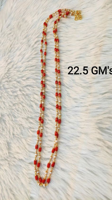 Gold Bead Jewelry, Pearl And Coral Gold Chain, Coral Chain Designs, Pagadalu Chains, Pagadalu Chain Designs, Pagadala Haram Designs, Organsa Dress, Pagadala Chains, Pagadala Mala