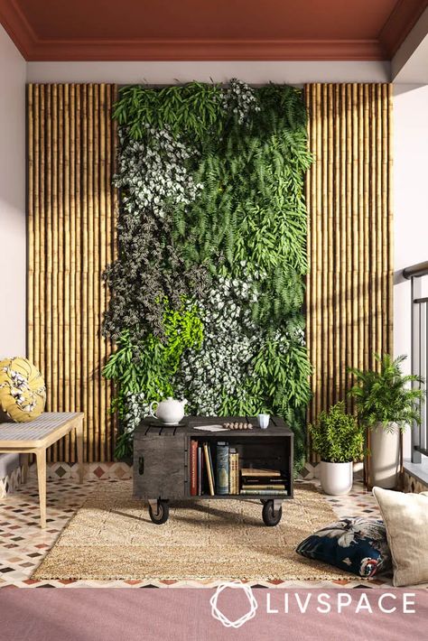 15 Amazing Sustainable Interior Design Ideas for Your Home Balcony Vertical Garden Ideas, Vertical Green Wall Outdoor, Wall Gardening, Eco Friendly Interior Design, Vertikal Garden, Artificial Vertical Garden, Green Wall Design, Eco Friendly Interior, Sustainable Interior Design