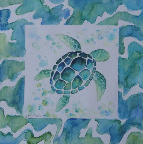 Watercolor Turtles, Sea Turtle Watercolor, Sea Turtle Painting, Turtle Watercolor, Watercolor Beach, Sea Turtle Art, Turtle Drawing, Square Painting, Turtle Painting