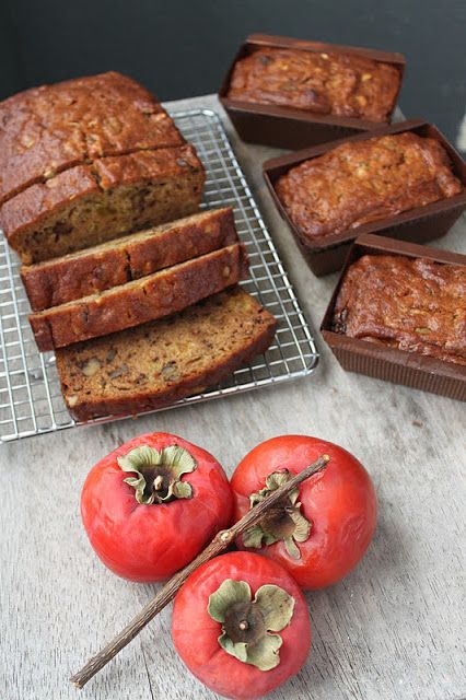 Persimmon Walnut Cake - The Little Epicurean Persimmon Bread Recipe Easy, Persimmon Pie Recipe, Persimmon Cake Recipe, Persimmon Cake, Persimmon Bread, Nut Loaf, Persimmon Recipes, Bakery Goods, Walnut Cake