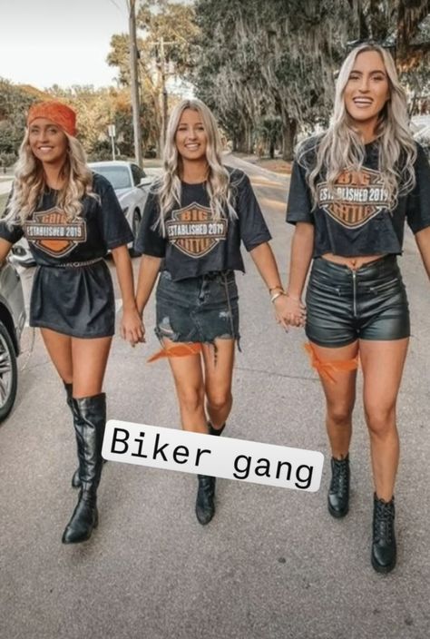 Women’s Biker Costume, Bikers Halloween Costumes, Biker Babe Costume, Biker Babe Outfit Halloween, Biker Theme Outfit, Biker Outfits For Women Spirit Week, Biker Costume Women Halloween, Biker Dress Up Day, Halloween Costumes With Leather Pants