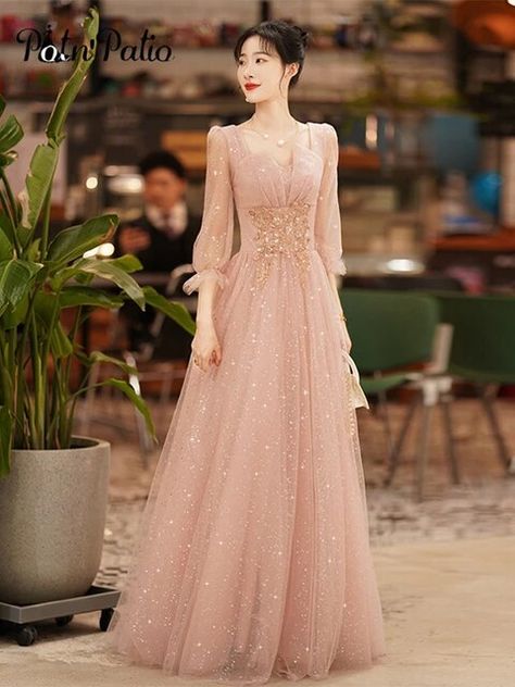 Luulla Dresses, Full Sleeve Gowns, Puffy Prom Dresses, Evening Wedding Guest Dresses, Gaun Dress, Teenage Dress, Sweet 17, Pink Long Dress, Gowns Dresses Elegant