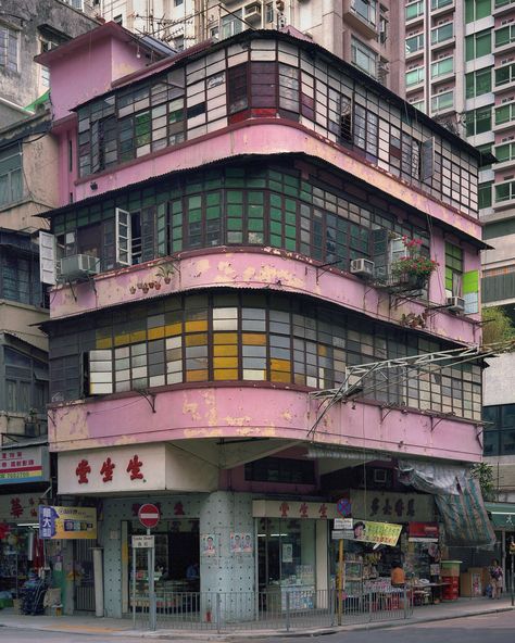 Pink Building, Michael Wolf, Environment Reference, Wolf Photography, Tokyo Dome, Architecture Inspiration, Corner House, Brutalism, City Aesthetic