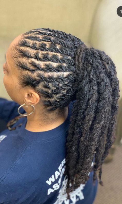 Braid Loc Styles For Women, Lox Styles For Women Long, Two Strand Twist Ponytail Locs, Locs Hairstyles For Women Medium Length, Long Hair Loc Styles For Women, Locs Ponytail Hairstyles For Women, Long Dreadlocks Styles For Women Black, Loc High Ponytail, Dreadlock Designs