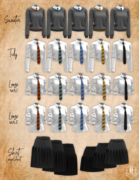 Hogwarts School Uniform, Slytherin Uniform, Harry Potter Uniform, Hogwarts Uniform, The Sims 4 Lots, Hogwarts Outfits, The Sims 4 Skin, The Sims 4 Packs, Sims 4 Cc Folder