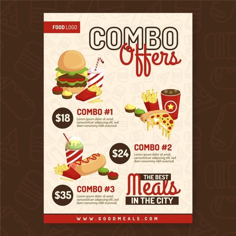 Combo Meals Ideas, Combo Meal Poster, Food Combo Poster, Combo Menu Design, Poster Template Free, Poster Idea, Poster Design Layout, Advertising Product, Pamphlet Design