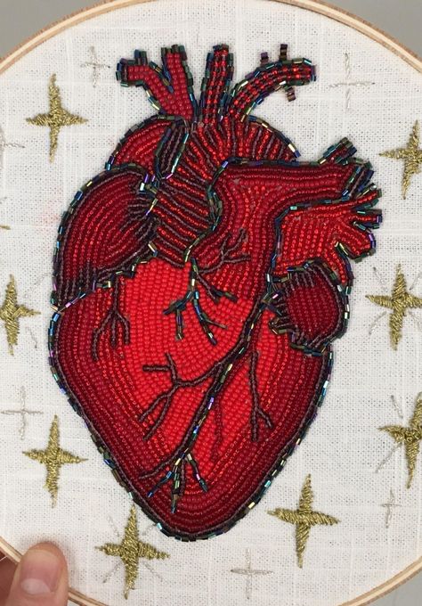 Embroidery Art and Clothing, by Tessa Perlow on... | Tessa Perlow, Embroidery Hearts, Tambour Embroidery, Bead Embroidery Patterns, Embroidered Heart, Hand Embroidery Art, Beaded Brooch, Hand Embroidery Patterns, Embroidery Inspiration