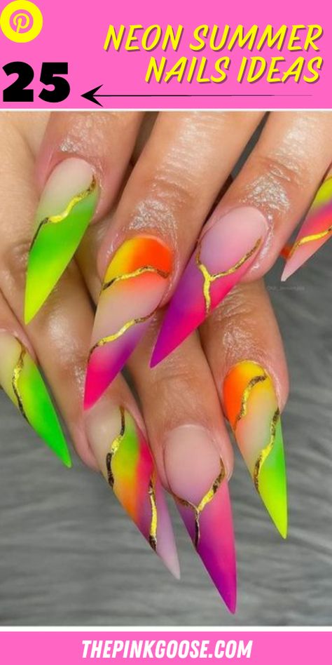 Neon Summer Nails 2023, Neon Manicure, Neon Summer Nails, Vibrant Nail Colors, Bright Summer Acrylic Nails, Lily Nails, Summer Nails 2023, Rainbow Nails Design, Neon Summer