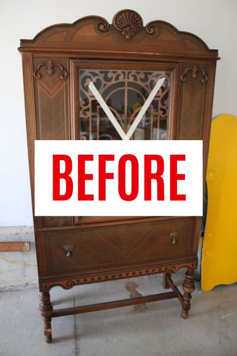 Vintage Furniture China Cabinets, Refurbish Old China Cabinet, Vintage China Cabinet Makeover, Queen Anne China Cabinet Makeover, Vintage China Cabinet, Cabinet Makeover Diy, 1960s French Provincial Bassett China Cabinet, China Cabinet Makeover, Vintage China Cabinets