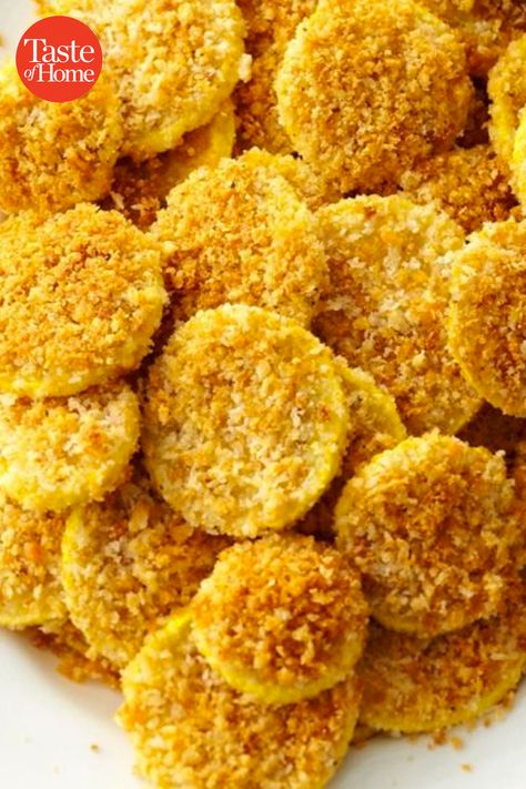 Breaded Squash, Oven Fried Squash, Baked Yellow Squash, Modern Recipes, Yellow Squash Recipes, Summer Squash Recipes, Parmesan Bread, Yellow Summer Squash, Low Carb Sides