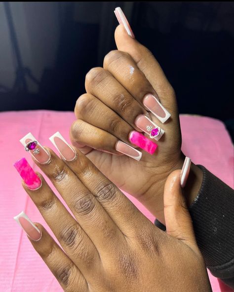 Light Pink Tip Nails, Pedicure Ideas Pink, Painted Acrylic Nails, Pink Tip Nails, Dark Pink Nails, Pink Nail Art Designs, Pedicure Ideas, Baby Pink Nails, Pink Glitter Nails