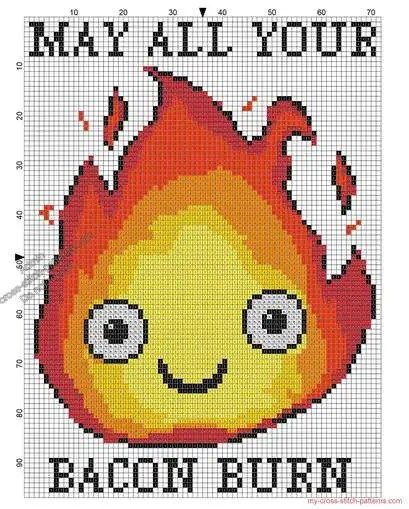 One of my daughter’s favorite characters in the book and movie “Howl’s Moving Castle” is Calcifer, the cantankerous fire spirit that lives in Howl’s hearth and makes the energy to move the castle. This Calcifer cross stitch from My Cross … Read More... Pixel Howls Moving Castle, Calcifer Embroidery Pattern, Howls Moving Castle Crochet Tapestry, Cross Stitch Howl's Moving Castle, Cross Stitch Studio Ghibli, Howls Moving Castle Perler, Calcifer Cross Stitch, Howls Moving Castle Crochet Pattern, Crochet Howl's Moving Castle