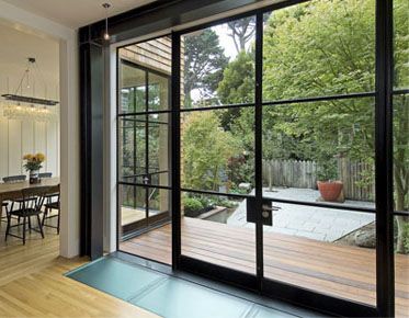 steel casement doors to back yard Door Window Design, Black Metal Windows, Door To Patio, Contemporary Remodel, Steel Frame Doors, Crittal Windows, Steel Doors And Windows, Contemporary Windows, Metal Windows