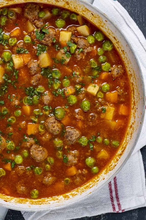 Meatball Stew with Potatoes and Carrots makes a perfect weeknight meal. #meatballs #stew Turkish Meatballs, Stew With Potatoes, Meatball Stew, Juicy Meatballs, Potatoes And Carrots, Stewed Potatoes, Carrots And Potatoes, Chicken Meatballs, Carrot Recipes