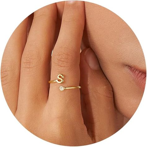 Turandoss Gold Rings for Women Girls - Non Tarnish Dainty 14K Gold Plated Adjustable Letter Rings for Women Teen Girls, Stackable Cute Thumb Pinky Fashion Unique Open Simple Birthday Gifts Jewelry Easy Birthday Gifts, Letter Rings, Initial Rings, Gold Rings For Women, Bridal Shower Gifts For Bride, Gold Initial Ring, Birthday Gifts For Teens, Classic Wedding Rings, Letter Ring